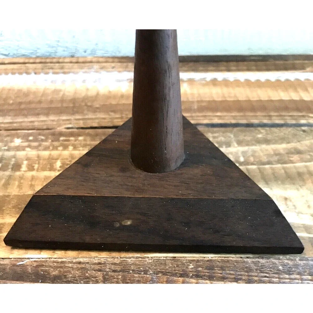 VTG MCM Walnut Wood Glass Candle Holders Pair Mid Century Modern Metal 8.25